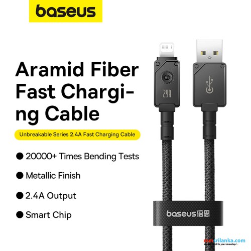 Baseus Unbreakable Series 1M Fast Charging Data Cable USB to Lightning 2.4A Cluster Black